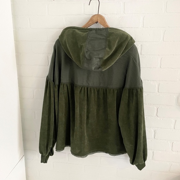 Free People Movement Hoodie 1/4 zip Pockets High Low Olive Green Sz S Oversized - Picture 10 of 15